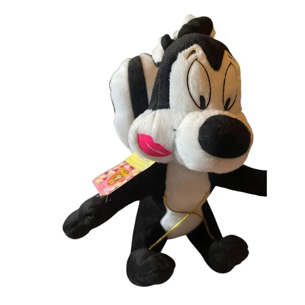 New Looney Toons Pepe Le Pew Rose Bouquet And Lipstick Kiss Stuffed Plush 10